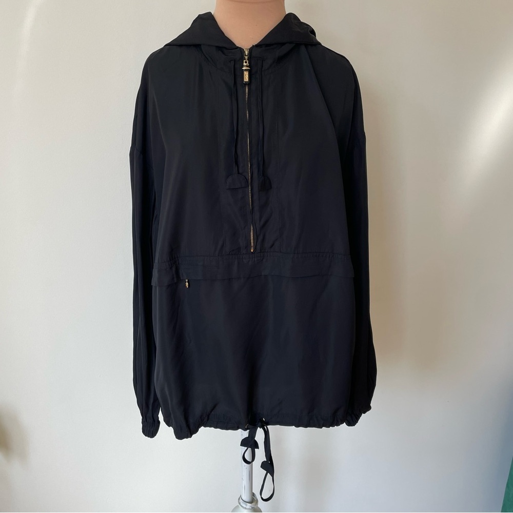 St. John Sport Marie Gray Vintage Black Half Zipper Windbreaker Jacket Size L